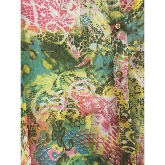 Sans Souci Sheer Button-Up Womens Small Polyester Multicolor Blouse Floral Boho - Picture 3 of 8